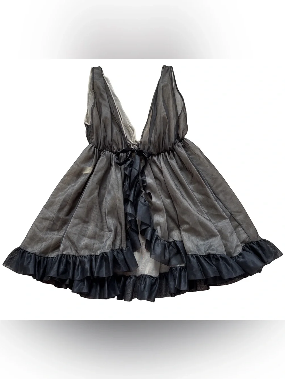 Vintage Black Sheer Chiffon Peignoir Babydoll Top - Picture 2 of 8